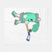 アイスホッケースティックとアイスホッケーでのアイススプレー フリースブランケット (正面(横))