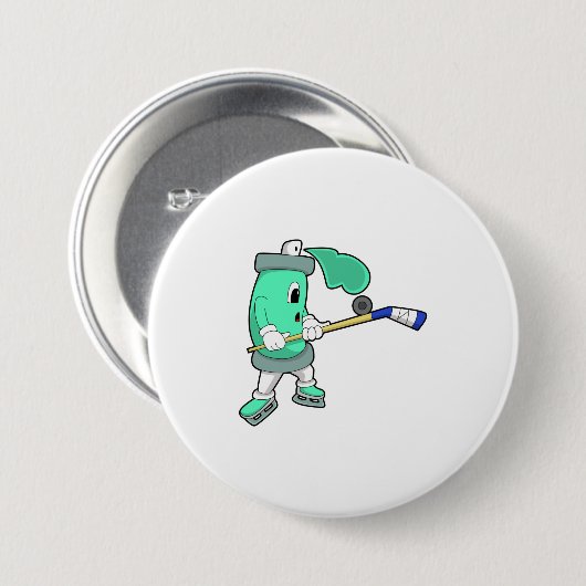 アイスホッケースティックとアイスホッケーでのアイススプレー 缶バッジ (正面&裏面)