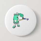 アイスホッケースティックとアイスホッケーでのアイススプレー 缶バッジ (正面)