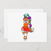 アイスホッケースティックとアイスホッケーのキツネ ポストカード (正面/裏面)