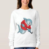 アイスホッケースティックとアイスホッケーのサメ スウェットシャツ (正面)