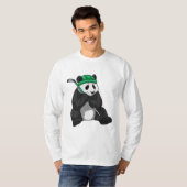 アイスホッケースティックとアイスホッケーのパンダ Tシャツ (正面フル)