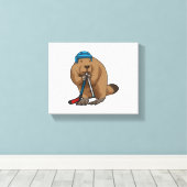 アイスホッケースティックとアイスホッケーのビーバー キャンバスプリント (インサイチュ (ウッドフロア))