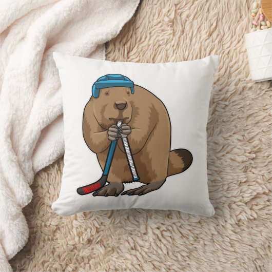 アイスホッケースティックとアイスホッケーのビーバー クッション (ブランケット)