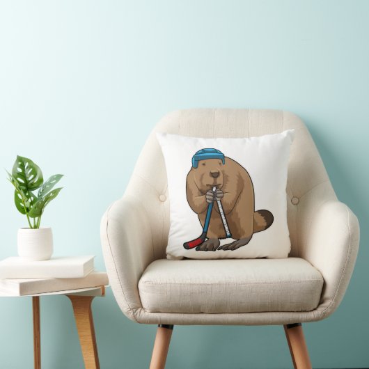 アイスホッケースティックとアイスホッケーのビーバー クッション (椅子)