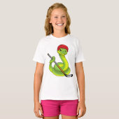 アイスホッケースティックとアイスホッケーのヘビ Tシャツ (正面フル)