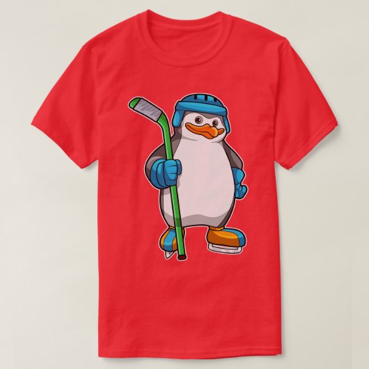 アイスホッケースティックとアイスホッケーのペンギン1 Tシャツ (デザイン正面)
