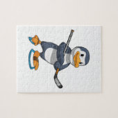 アイスホッケースティックとアイスホッケーのペンギン ジグソーパズル (横)