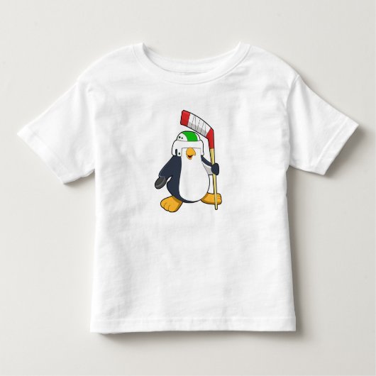 アイスホッケースティックとアイスホッケーのペンギン トドラーTシャツ (正面)