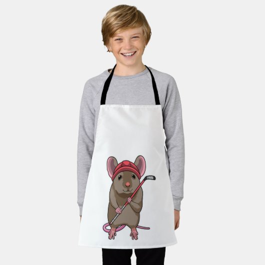 アイスホッケースティックとアイスホッケーのマウス エプロン (着用した状態)