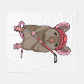 アイスホッケースティックとアイスホッケーのマウス フリースブランケット (正面(横))