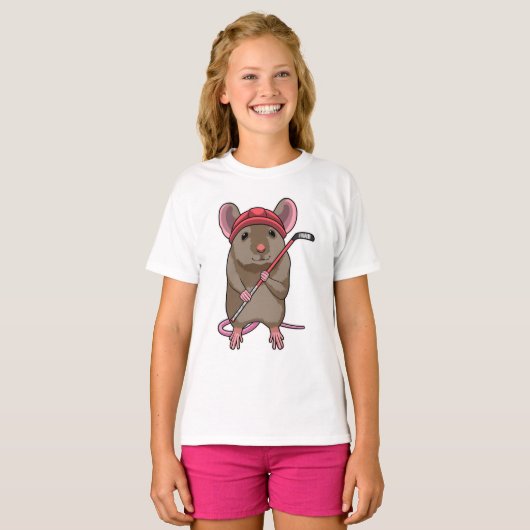 アイスホッケースティックとアイスホッケーのマウス Tシャツ (正面フル)