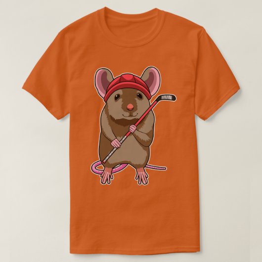 アイスホッケースティックとアイスホッケーのマウス Tシャツ (デザイン正面)