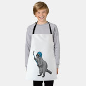 アイスホッケースティックとアイスホッケーのレークーン エプロン (着用した状態)