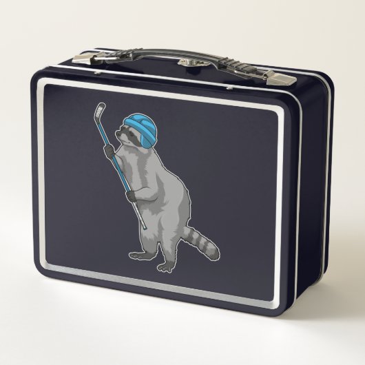 アイスホッケースティックとアイスホッケーのレークーン メタルランチボックス (裏面)