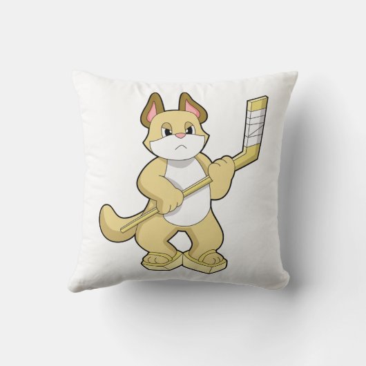 アイスホッケースティックとアイスホッケーの猫 クッション (裏面)