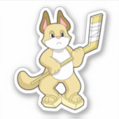 アイスホッケースティックとアイスホッケーの猫 シール (正面)