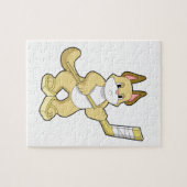 アイスホッケースティックとアイスホッケーの猫 ジグソーパズル (横)