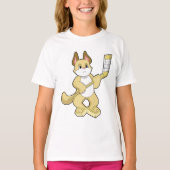 アイスホッケースティックとアイスホッケーの猫 Tシャツ (正面)