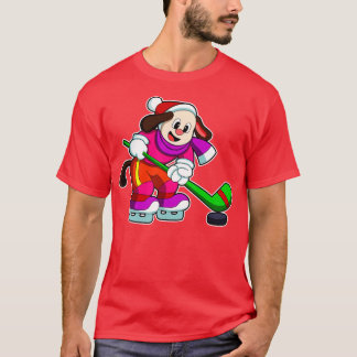 アイスホッケースティックパックとアイスホッケーの犬 Tシャツ