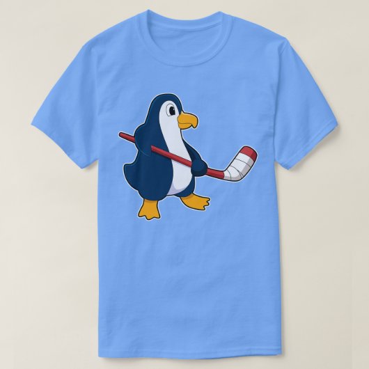 アイスホッケースティック付きアイスホッケーのペンギン2 Tシャツ (デザイン正面)