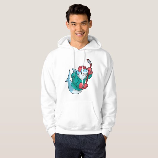 アイスホッケースティック&ヘルメットとアイスホッケーのサメ パーカ (正面フル)