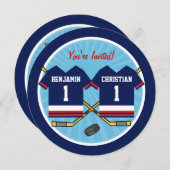 アイスホッケーツインズジャージー第1誕生日パーティー 招待状 (正面/裏面)