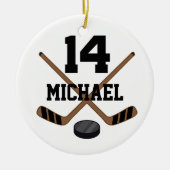 アイスホッケーナンバー14パーソナライズされたオーナメント セラミックオーナメント (正面)