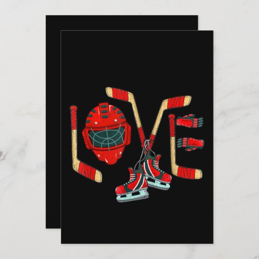 アイスホッケーバレンタインデーがかわいい贈り物の少年を愛 招待状 (正面/裏面)