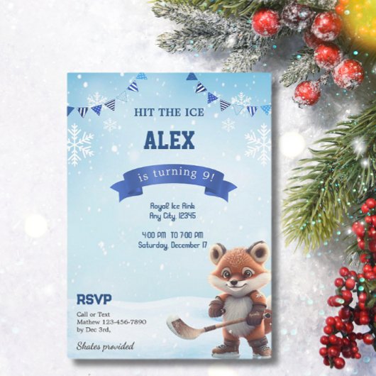 アイスホッケーバースデーパーティースケートで滑るブルー 招待状