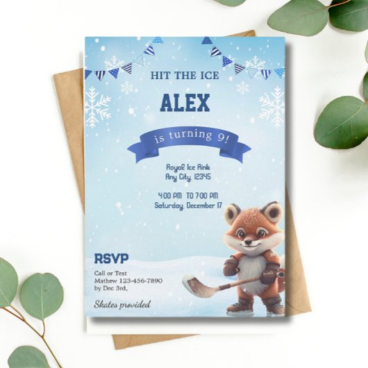 アイスホッケーバースデーパーティースケートで滑るブルー 招待状
