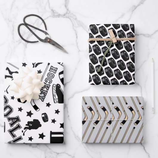 アイスホッケーパタンパック棒の選手のゲームスポーツ ラッピングペーパーシート (正面)