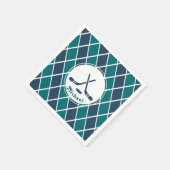 アイスホッケーパッパーソナライズされたクストライプのブルー&グリーン スタンダードカクテルナプキン (角)