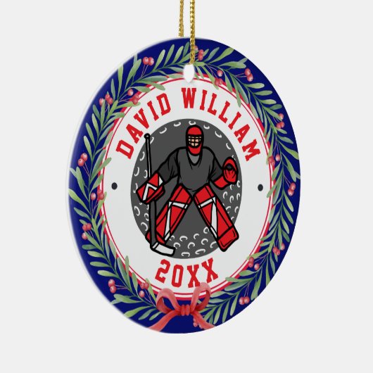 アイスホッケーパーソナライズされたプレイヤー名クリスマスプレゼント セラミックオーナメント (右)