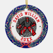 アイスホッケーパーソナライズされたプレイヤー名クリスマスプレゼント セラミックオーナメント (正面)