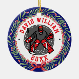 アイスホッケーパーソナライズされたプレイヤー名クリスマスプレゼント セラミックオーナメント