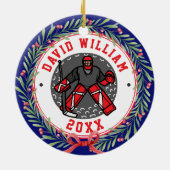 アイスホッケーパーソナライズされたプレイヤー名クリスマスプレゼント セラミックオーナメント (裏面)
