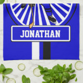 アイスホッケーパーソナライズされたプレーヤーブルー キッチンタオル (折り畳み)