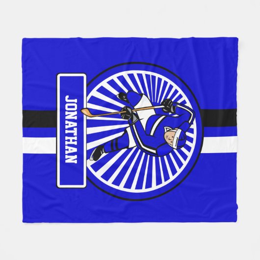 アイスホッケーパーソナライズされたプレーヤーブルー フリースブランケット (正面(横))