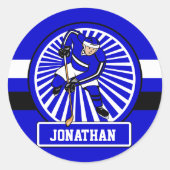 アイスホッケーパーソナライズされたプレーヤーブルー ラウンドシール (正面)