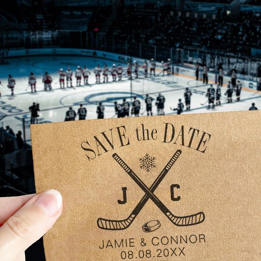 アイスホッケーファンの家族や結婚式のSave the Date セルフインキングスタンプ