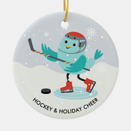 アイスホッケーフォトクリスマス セラミックオーナメント (正面)