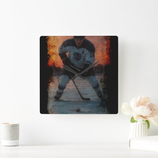 アイスホッケープレーヤーの夕日 スクエア壁時計 (ホーム)