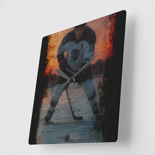 アイスホッケープレーヤーの夕日 スクエア壁時計 (傾斜)