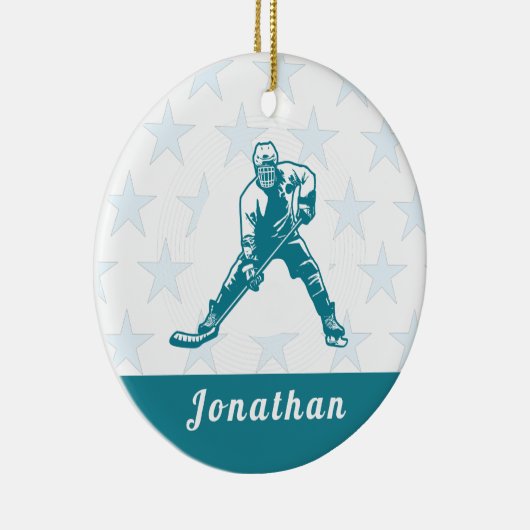 アイスホッケープレーヤースター名前をカスタムするウィンタースポーツ セラミックオーナメント (右)
