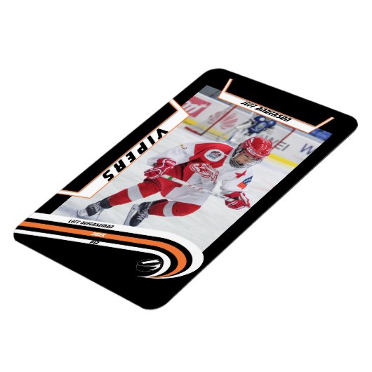 アイスホッケープレーヤー生き生きとしたオレンジ色のブラックにキープサケ マグネット (左側)