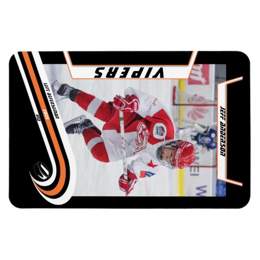 アイスホッケープレーヤー生き生きとしたオレンジ色のブラックにキープサケ マグネット (横)