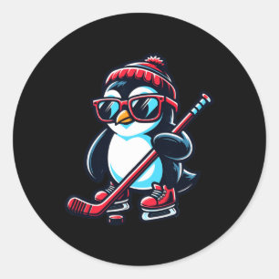 アイスホッケーペンギンおもしろいとウィンタースポーツにかわいい ラウンドシール
