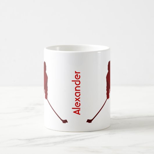 アイスホッケーミューグプレーヤーシルエット赤 コーヒーマグカップ (中央)