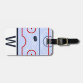 アイスホッケーリンクとパックをテーマにしたキッドのカラーブロック ラゲッジタグ (正面横)